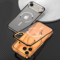 Funda para Teléfono con Marco Magnético de Metal y Parte Trasera Transparente de PC, con Hebilla Elástica y Cierre a Presión, para iPhone 17 Pro Max 16, Cubierta Protectora de Aluminio