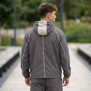 Men's Oversized Hooded Jacket and Pants <b>Set</b> Quick Dry <b>Two</b> <b>Piece</b> Outerwear Casual Sportswear for Autumn - Product Image 3