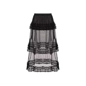 2024 फैशन ट्रेंड वस्त्र निर्माता आपूर्तिकर्ता कस्टम सेक्सी महिला कपड़े लंबी स्कर्ट महिलाओं के लिए पारदर्शी शीयर मेष स्कर्ट