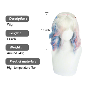 Perruque Courte Ondulée Bob Ombrée Bleu <span class=keywords><strong>Rose</strong></span> pour Cosplay de la Personnage Enid Sinclair de la Série TV Wednesday - Vente Flash - Product Image 2