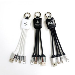 Porte-clés LED personnalisé avec logo, <span class=keywords><strong>chargeur</strong></span> promotionnel USB Type-C Micro tout-en-un, câble de charge 3-en-1 pour la charge <span class=keywords><strong>multiple</strong></span> en entreprise - Product Image 1