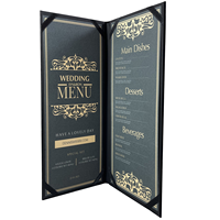 Cartes de menu de table de mariage personnalisées, simples et élégantes, en velours noir avec estampage doré, faites à la main pour les célébrations de fête