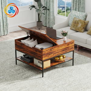 Farmhouse <b>Coffee</b> <b>Table</b> Storage Dark <b>Walnut</b> Black Metal W/Hidden Compartment Eco-Friendly Easy Assembly Living Room Furniture - Product Image 5