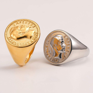 Bague Chevalière Portrait <span class=keywords><strong>Napoléon</strong></span> pour Hommes et Femmes en Acier Inoxydable 316L Plaqué <span class=keywords><strong>Or</strong></span> 24K, Bijoux Rétro Français pour la Vente en Gros - Product Image 6