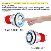 Interrupteur à bouton-poussoir en métal 19mm DaierTek LED étanche, 4Pin momentané OFF-(ON), pour voiture/marine/industriel (IP67, 12V/24V)