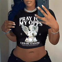 T-shirt imprimé Y2K mignon et tendance pour femme, nouvelle collection, manches courtes, décontracté, style streetwear cool, style européen, crop top tendance