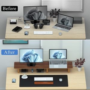 Soporte para monitor de madera maciza, estante de almacenamiento para escritorio, organizador de oficina, tipo rectangular de roble y nogal - Product Image 4