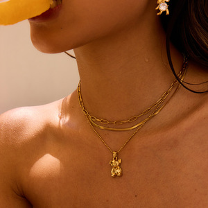 Ensemble collier et boucles d'oreilles Yueli Bear, couleur or, acier inoxydable, bijoux tendance, cadeau pour femme - Product Image 4