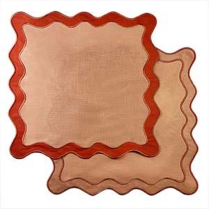 Natural Flax Custom Design Organic Fabric Double Scalloped Embroidered Edge <b>Table</b> <b>Cloth</b> <b>Linen</b> Napkin Placemat for Hotel - Product Image 3