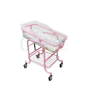 Obstetric Kids Newborn Hospital Trolley Stainless Steel Frame Medical Born Baby Cot Bed Crib With Mattress Basket Silent Castors