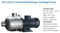 Pompa sentrifugal multitahap, pompa tekanan konstan cerdas Horizontal untuk sistem air industri Seri CHL