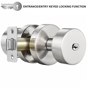 YoukeyHomi American USA Canada Zinc Alloy All-Function Keyed Entrance Keyless Privacy Passage Dummy Round <strong>Door</strong> <strong>Knob</strong> Handle Lock - Product Image 3