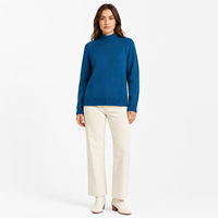 Pull en maille fine pour femme, couleur turquoise, à manches longues et col roulé, vente en gros, marque privée