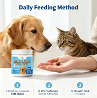 Complément Masticable Doux OEM pour Chiens et Chats : Soutien Relaxant pour le Comportement Apaisant, avec L-Tryptophane, Thiamine et Fleur de la Passion