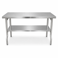 Table de travail pliante double couche en acier inoxydable sur mesure avec revêtement autonettoyant résistant à la corrosion pour cuisines commerciales