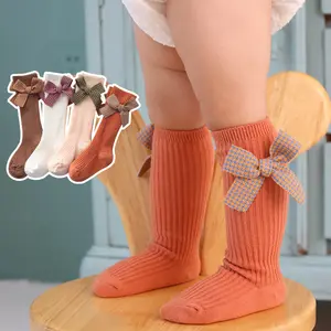 Calcetines de algodón de invierno para bebé personalizados, calcetines holgados para niños, medias de tubo medio con lazo bonito, calcetines por encima de la pantorrilla