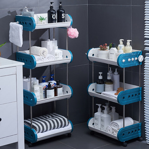 Bathroom Storage <b>Rack</b> 60X70cm 4-Tier Freestanding Durable Plastic Organizer For Toilet And <b>Shower</b> Shelf With Wheels - Product Image 1