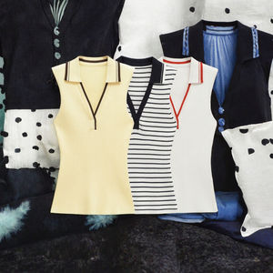 Hauts chics pour femmes 2026 : Nouvelle mode, gilet pull tricoté côtelé style polo, sans manches, vintage, décontracté, rayé - Product Image 3