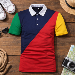 Chemises polo personnalisées pour événements sportifs, uniformes de club, avec logo brodé sur mesure, panneaux contrastés multicolores OEM. - Product Image 1