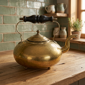 <b>Vintage</b> Brass Tea <b>Kettle</b> With Lid And Handle Metal Water Pot Decorative Kitchenware - Product Image 4