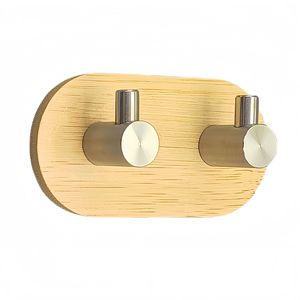 Crochets en bambou en bois adhésifs forts <span class=keywords><strong>pour</strong></span> portes <span class=keywords><strong>de</strong></span> salle <span class=keywords><strong>de</strong></span> bain <span class=keywords><strong>de</strong></span> <span class=keywords><strong>cuisine</strong></span> Crochets <span class=keywords><strong>de</strong></span> serviette en acier inoxydable sans couture-Nouveauté sans perçage requis - Product Image 5