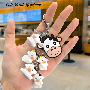 Dairy Cow Theme Fashion 3D Dairy Cow Bead Keychains Bulk Mini Animal Charms for Bag Accessories Llavero Keychain Brand Bags