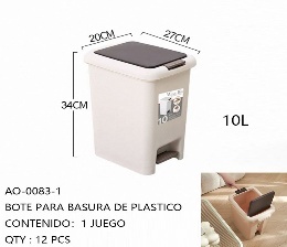 Cubo de Basura de Plástico con Pedal, 10 L, Semiautomático, Rectangular, para Interiores, Cubo de Basura Doméstico - Product Image 1
