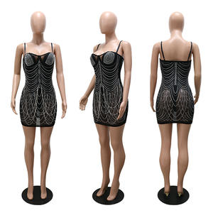 Vestido corto de cena con diamantes de imitación para mujer, vestido de noche modesto, sexy, transparente, 2022 - Product Image 3