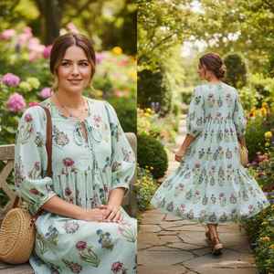 Robe midi Kyra à imprimé floral bohème en coton, avec liens à nouer, pour femmes - Product Image 6