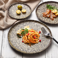 Assiettes de dîner en céramique à texture de fausse pierre de style japonais rétro, plateau à steak, plat de cuisson, plaque à pizza, compatible micro-ondes