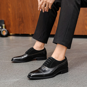 2026 Polished Full Grain Leather Shoes Patent Leather Business Formal Shoes Fashion Brogue Classic Men's Leather Shoes - Product Image 1