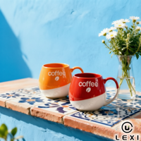 Ensemble de tasses en céramique brillantes à blocs de couleur inclinés, forme d'œuf, ventre rond, base crème, bicolore, pour comptoir de cuisine, café, distributeur LEXI
