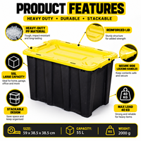 Boîte de rangement industrielle moderne de 55 L en plastique PP avec couvercle, idéale pour entrepôt et outils - Série Moderne en gros