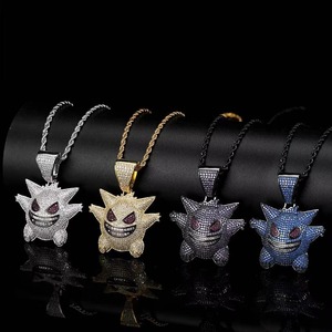 Colliers de luxe pour hommes, style rap et streetwear, avec pendentifs personnalisés en forme de figurine manga, sertis de diamants Moissanite VVS1, plaqué or 14K sur argent S925 - Product Image 1