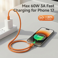 Câble de charge iPhoner 17, câble de type C, câble flexible pour téléphone portable, câble en nylon tressé de haute qualité, chargeur rapide 60W 3A PD, USB C Ladekabel