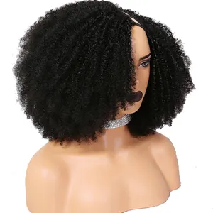 Peruca de cabelo curto brasileiro, 100% raw virgin corte pixie cor natural afro, cabelo encaracolado, parte u, sem renda