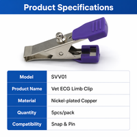 Adaptateur de câble d'électrocardiographe double fonction spécifique aux animaux de compagnie, avec clip et capuchon de queue violet en cuivre nickelé