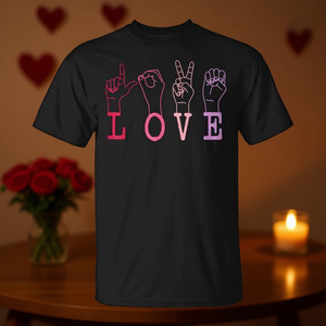 T-shirt vintage pour la Saint-Valentin avec inscription Asl Love Sign Language, noir, unisexe, taille adulte moyenne - Product Image 3