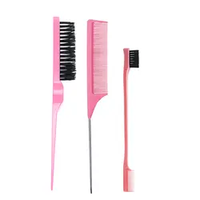 Lot de 3 brosses et peignes double face pour le contrôle des bords, brosse à queue de rat pour filles et femmes
