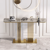 Table console d'entrée rectangulaire de luxe léger, design artistique, plateau en marbre véritable, base en métal, BTCT007 pour la maison ou l'hôtel