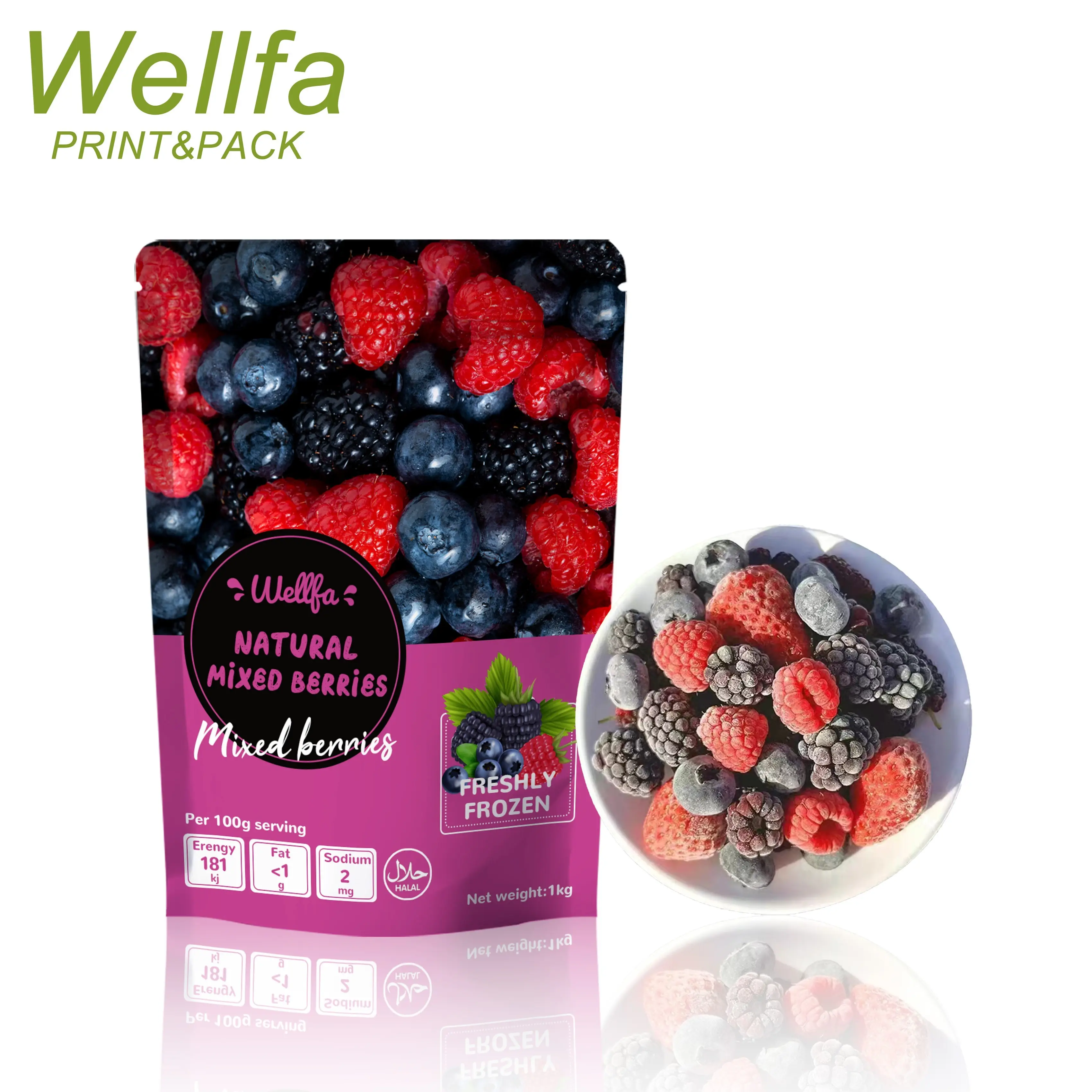 Frozen Vegetable Food Pouch Bag Custom Plastic 500g 1Kg Product Zip Lock Frozen Fruit Packaging