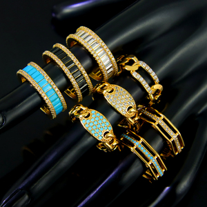 High Quality Gold Color Blue Zircon <b>Ring</b> Fashion 21k Gold Plated Designer Geometric <b>Rings</b> for Women <b>Wedding</b> Party - Product Image 1