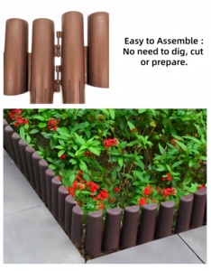 Natural Log-Effect Assembled Installation Interlocking Plastic Garden Fence Decorative <b>Flower</b> Bed Border for Outdoor Landscaping - Product Image 2