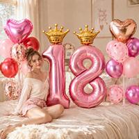 Ballons de fête roses, ensemble de ballons d'anniversaire avec cœur et ballons numérotés en aluminium pour fournitures et décorations de fête