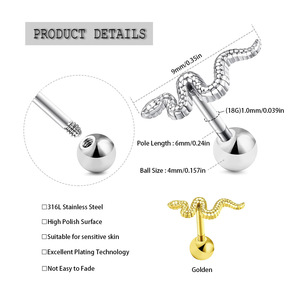Boucles d'oreilles clous en acier inoxydable plaqué or, forme insecte, pierres de zircon serties griffes, unisexe, tendance, pour fêtes et mariages - Product Image 3