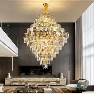 Lámpara colgante de moda Escalera Hotel Villa Sala de estar Escalera Candelabros de cristal grandes de oro de lujo - Product Image 3