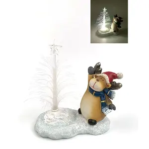 小さな樹脂のクリスマス動物輝く装飾品サンタクロース工芸品子供のためのカスタムギフトクリスマス家の装飾LEDライト付き