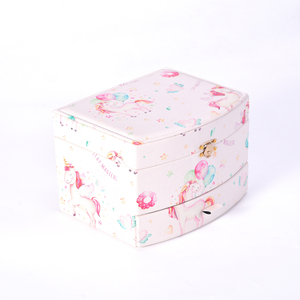 Moderna Scatola Musicale Rettangolare in Pelle PU per Bambini con Chiusura a Chiave, Design Unicorno Bianco, Portagioie - Product Image 2