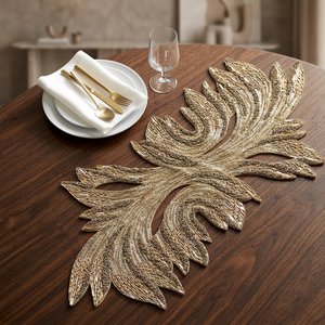 Luxury Gold Leaf <b>Table</b> Runner <b>Plant</b> Pattern Home Decor Durable Design - Product Image 4