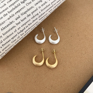 S925 Sterling <b>Silver</b> <b>Stud</b> Earrings Brushed Matte Finish Geometric Design For Women Fashion Jewelry Simple Elegant Everyday Wear - Product Image 2